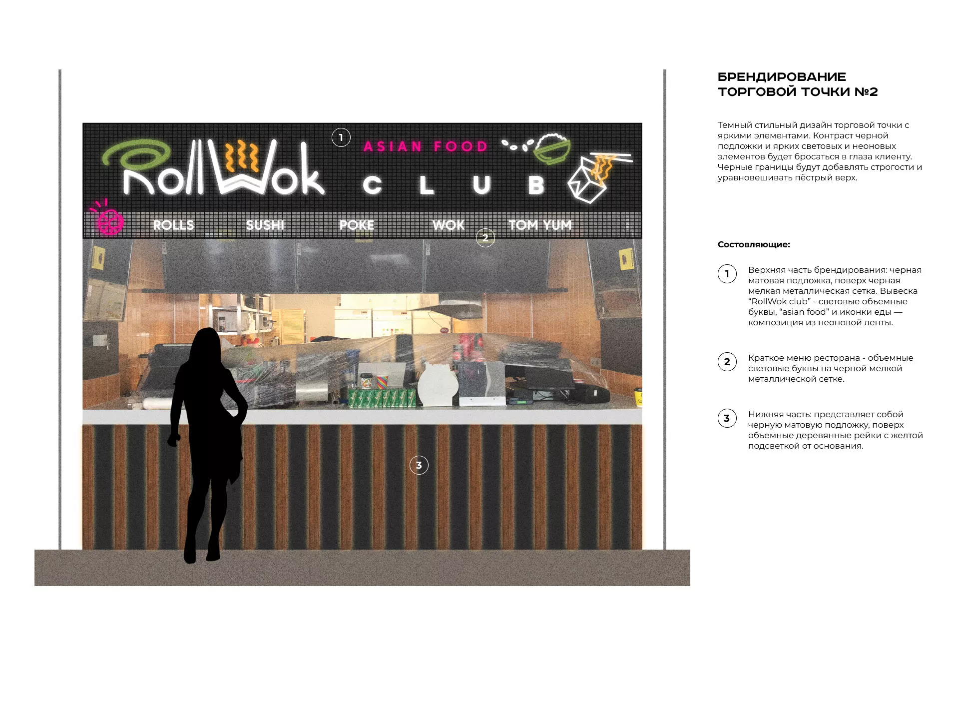 Брендирование торговых точек суши-бара «Roll Wok Club» в Цимлянске