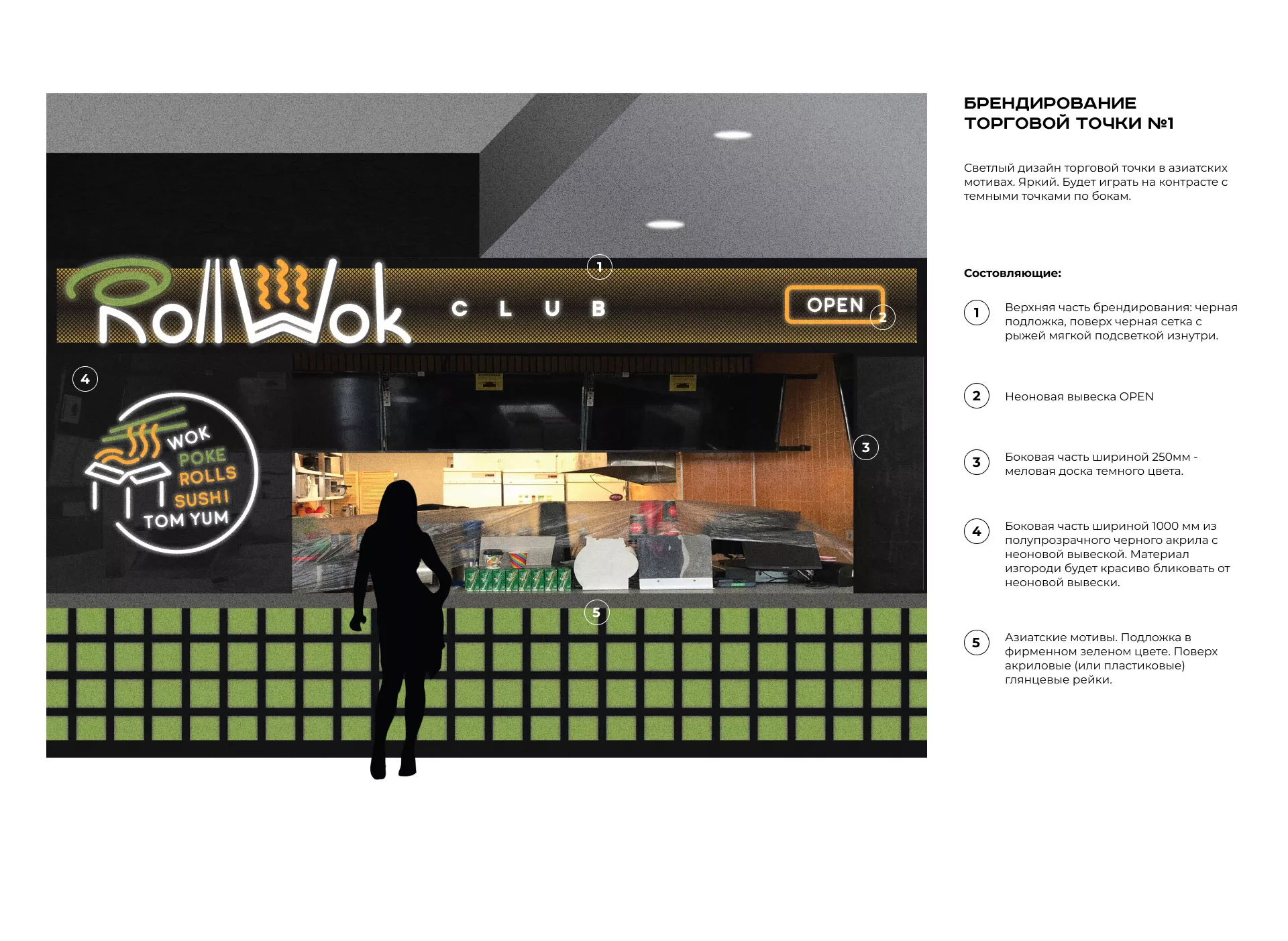 Брендирование торговых точек суши-бара «Roll Wok Club» в Цимлянске